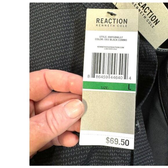 Kenneth Cole Reaction Mens Super Slim Fit Black Combo Dress Shirt L NEW MSRP $69 - Picture 6 of 7